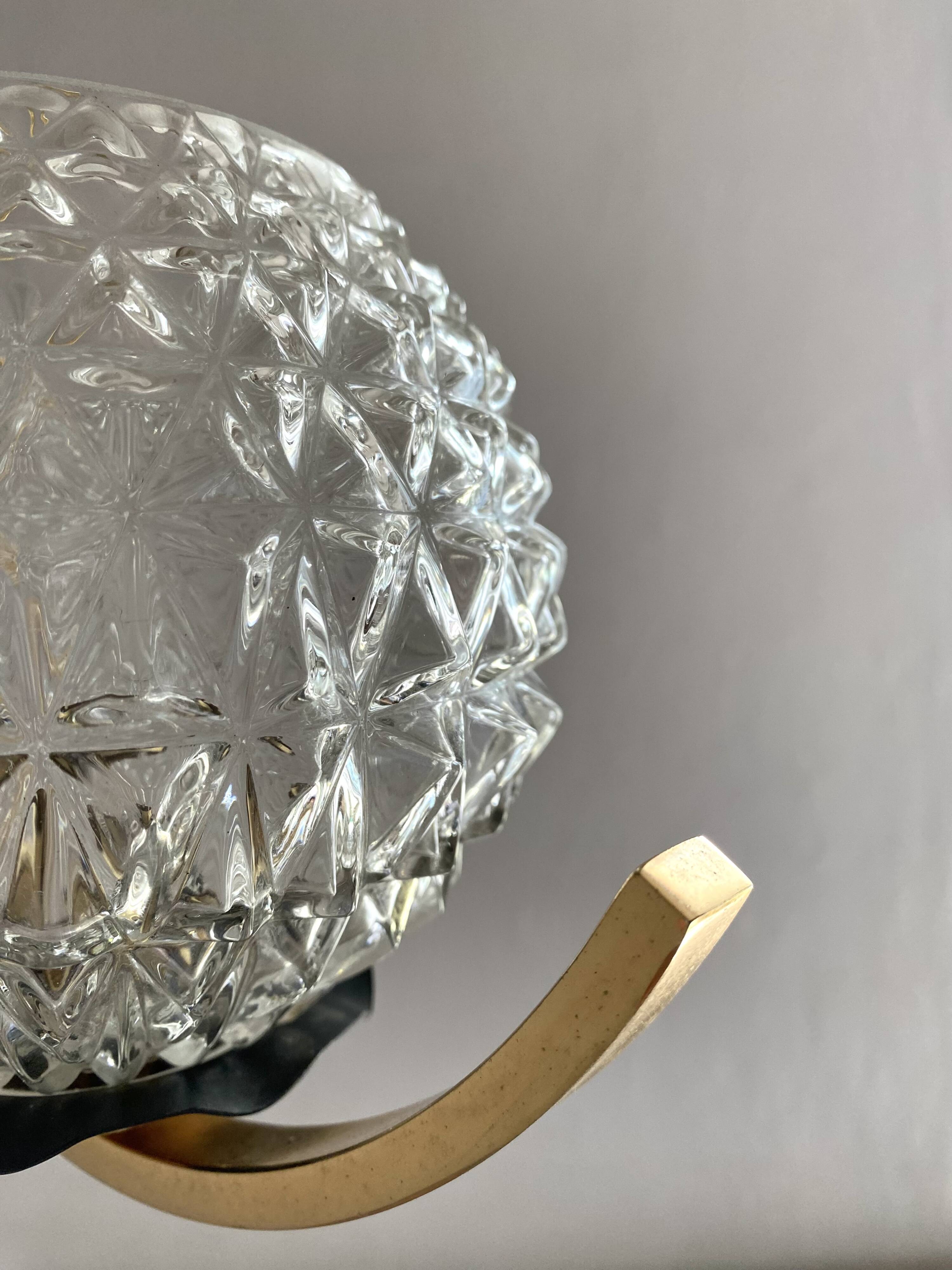 60s Arlus style pendant light, brass and glass