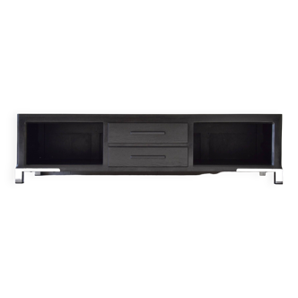 Low cabinet in black stained oak, TV cabinet, wood and metal sideboard