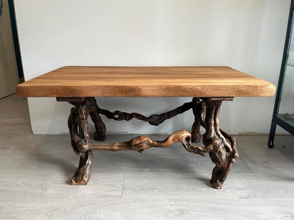 Solid wood coffee table - oak + vine roots