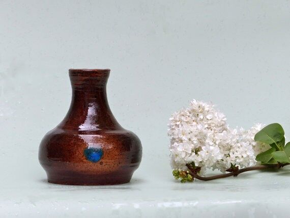Vase ceramic vintage Brown and blue