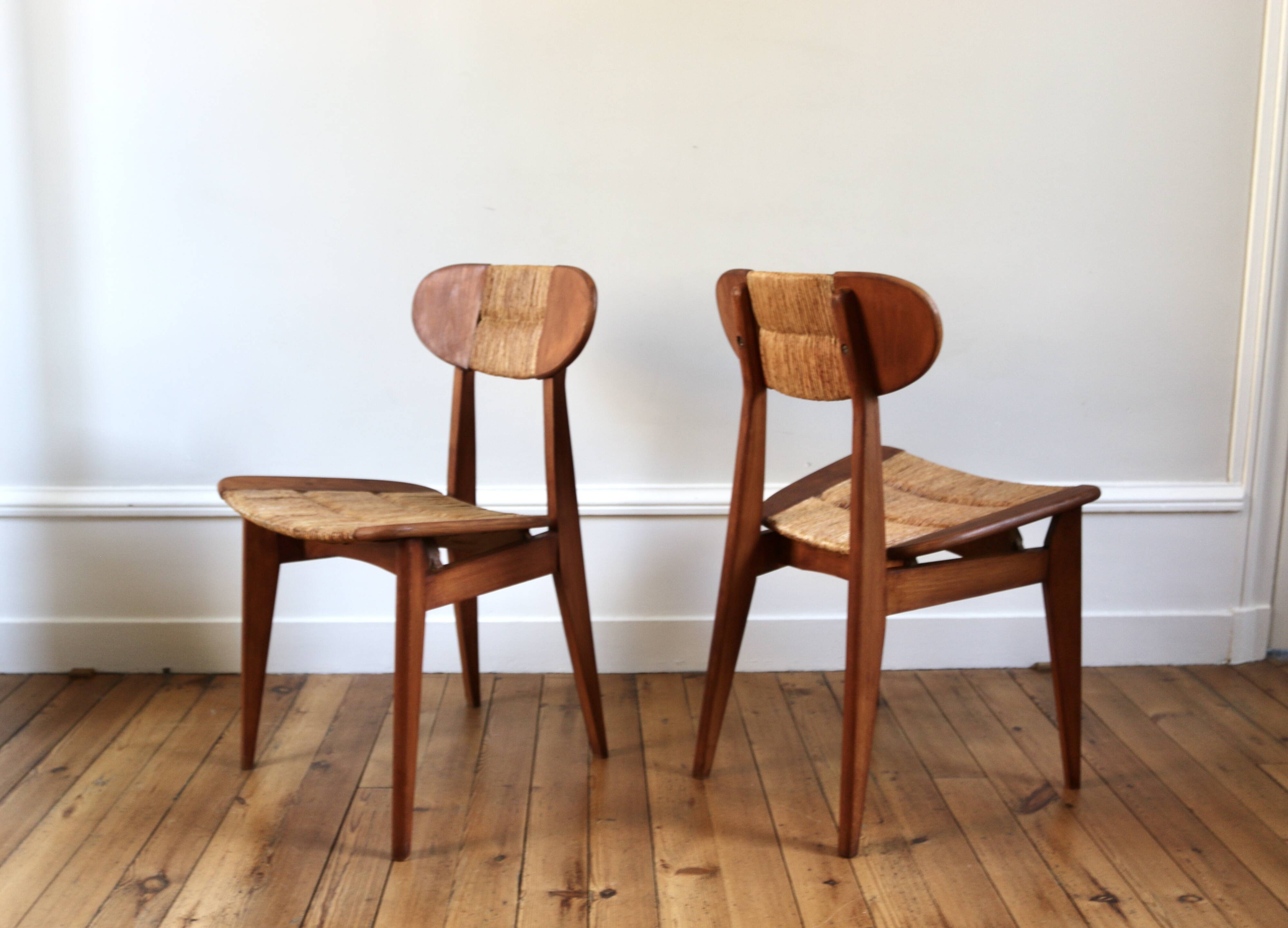 Set of 3 vintage Roger Landault "Ellipse" Sentou chairs 1957