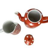 Sarreguemines, two red earthenware jugs with polka dots circa 1940