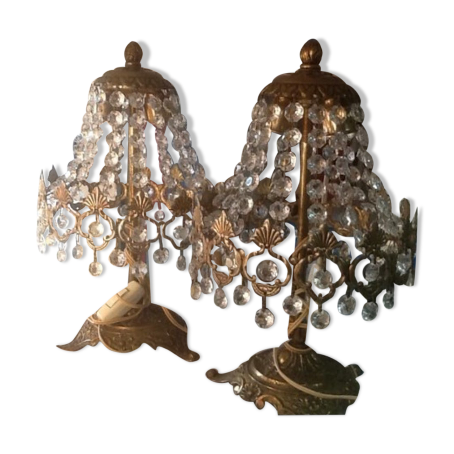 Set of 2 bronze and crystal lamps