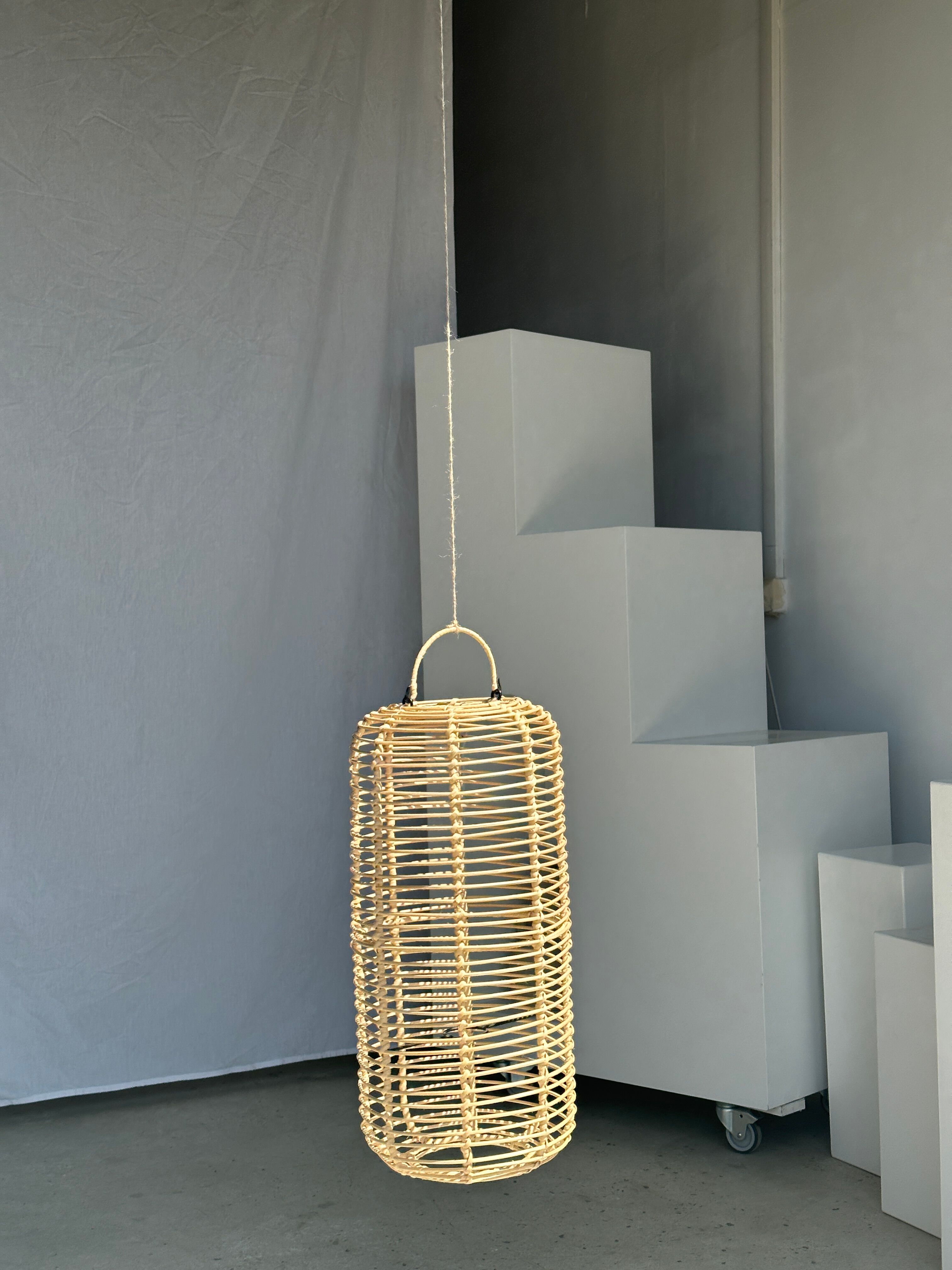 Large lantern-shaped rattan pendant lamp H50 D24