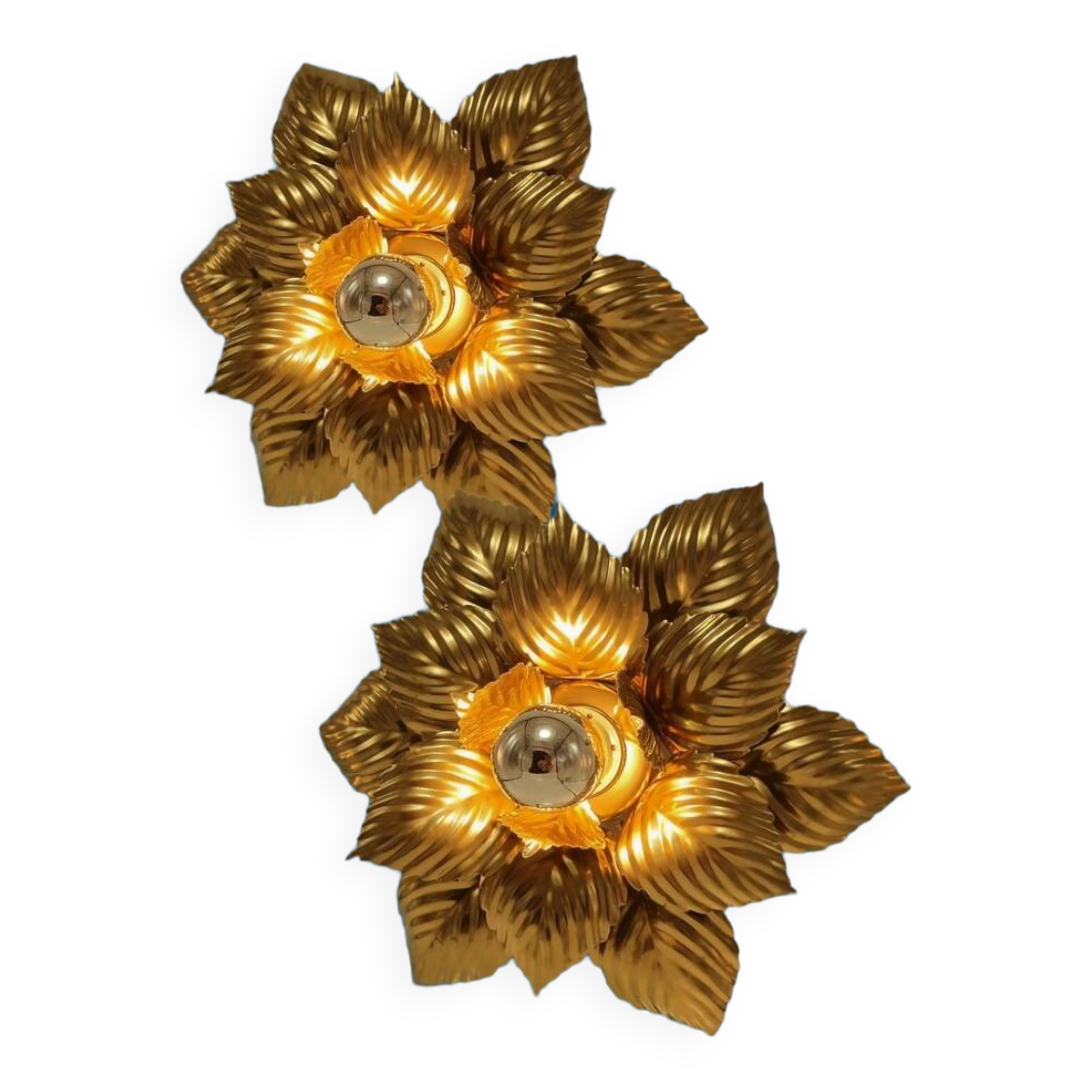 Pair of Masca flower wall lights in gold metal