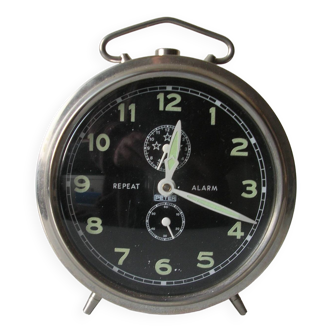 Old large mechanical alarm clock Peter Repeat Alarm chrome metal vintage retro decoration