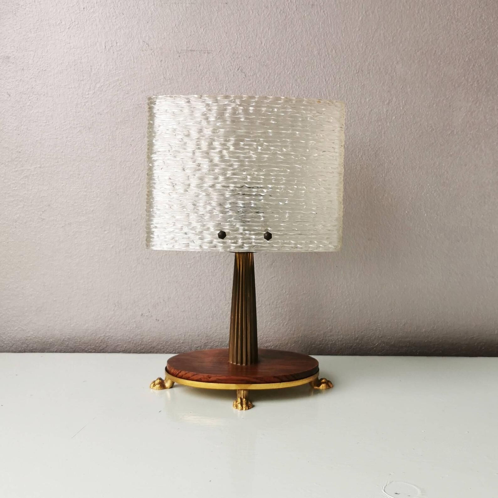 Vintage table lamp with 70s plastic hood