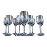 Set of 10 cut crystal liqueur glasses with twisted base and Arques crystal spikes