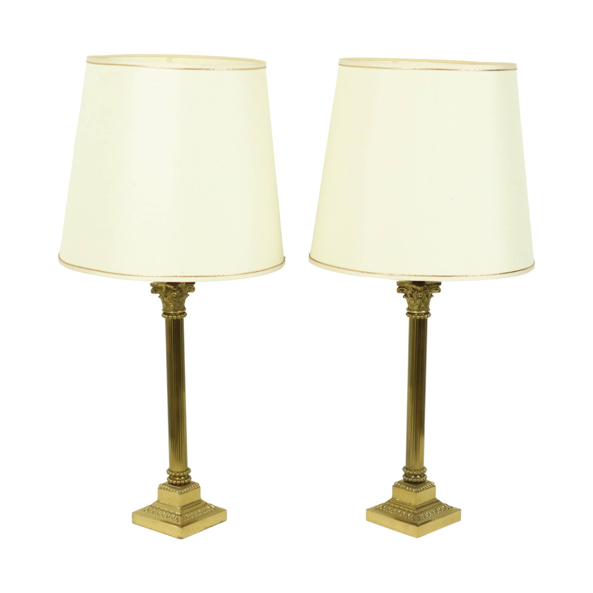 Pair of Hollywood Regency Lamps Brass Pillar Column 75cm