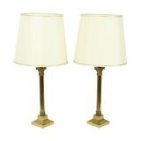 Pair of Hollywood Regency Lamps Brass Pillar Column 75cm