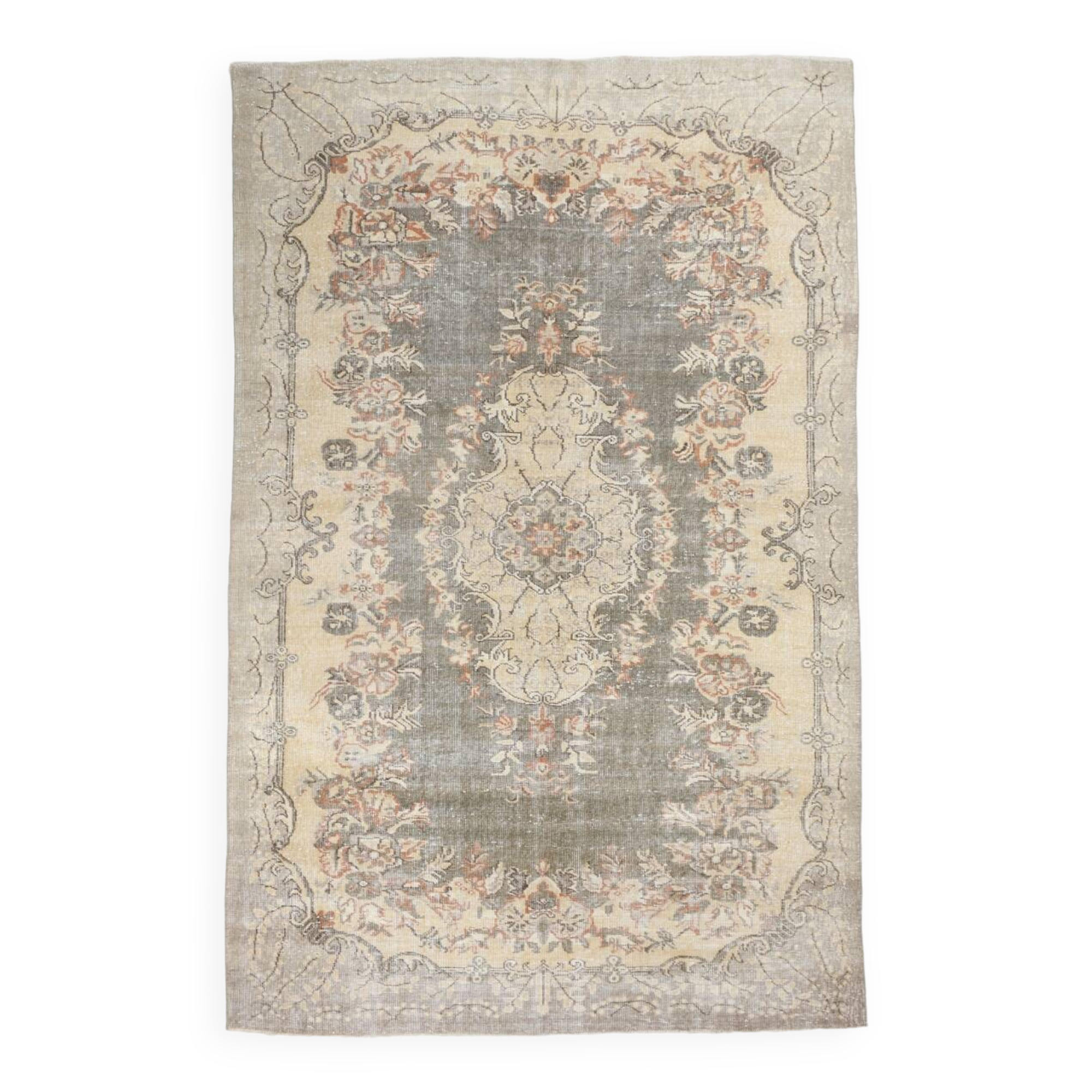 6x9 Ash Gray Handmade Wool Turkish Vintage Rug, 188x290Cm SK 5073