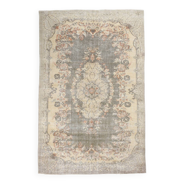 6x9 Ash Gray Handmade Wool Turkish Vintage Rug, 188x290Cm SK 5073