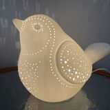 Lampe oiseau en porcelaine de biscuit