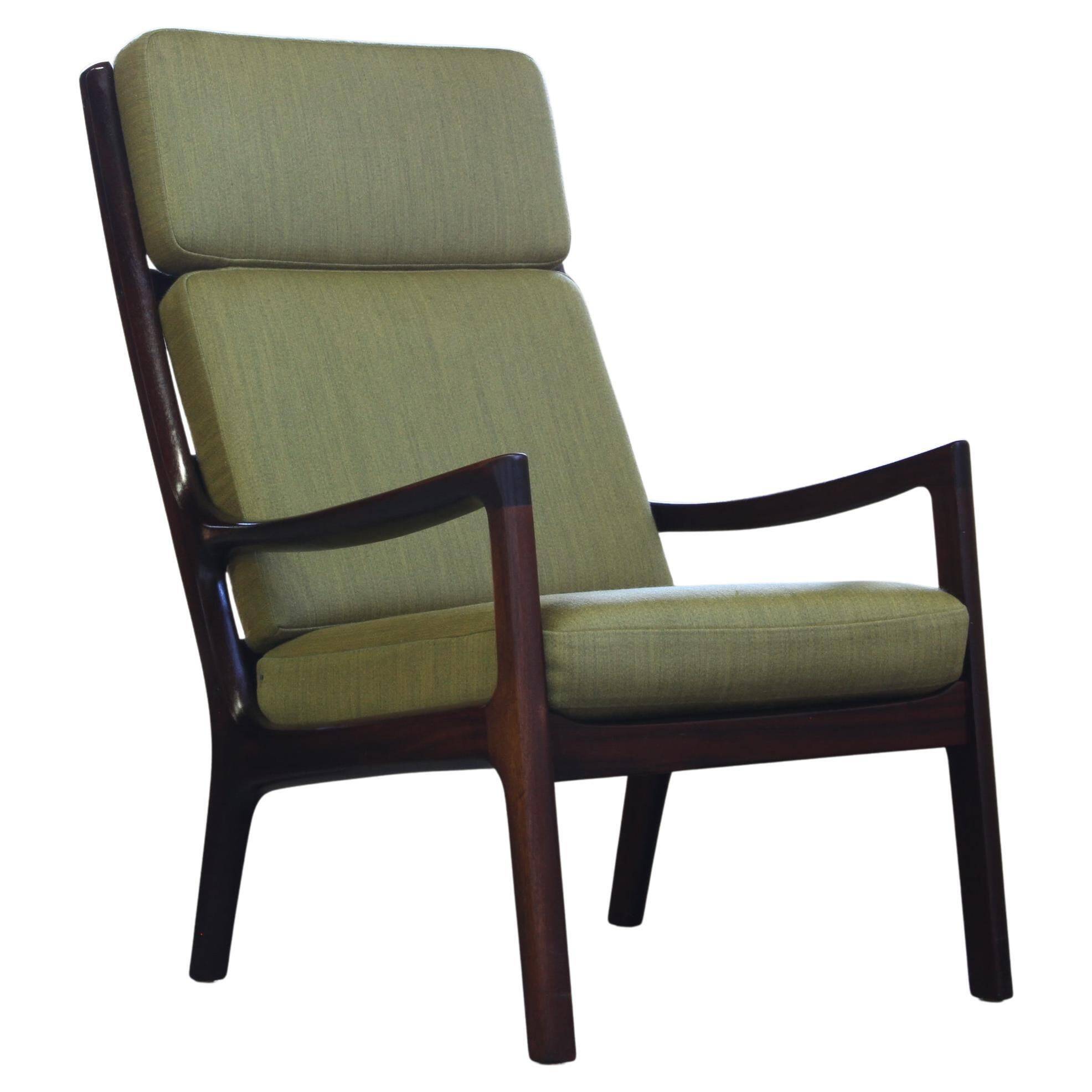 Vintage mahogany senator high back lounge chair by Ole Wanscher for Cado, 1960s