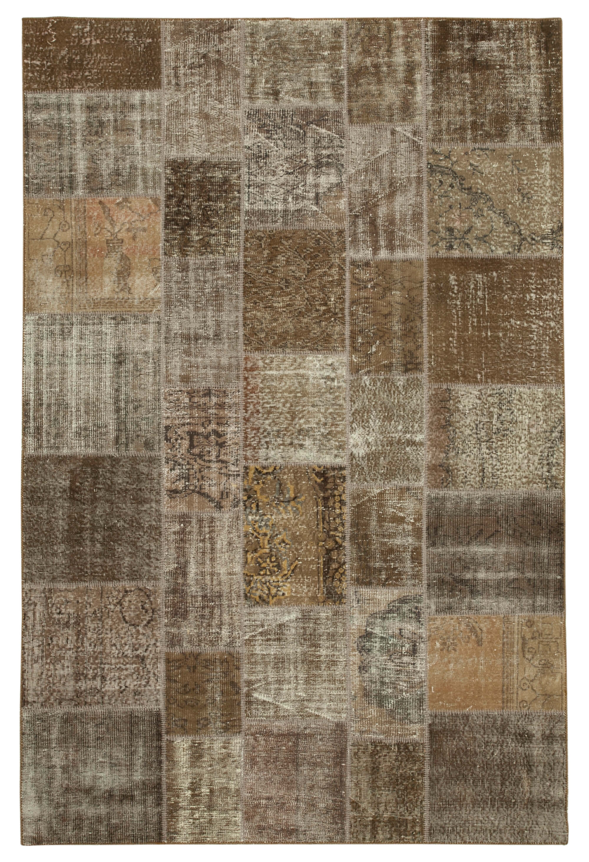 Hand-knotted turkish vintage 198 cm x 300 cm brown patchwork carpet