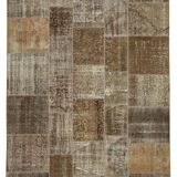 Hand-knotted turkish vintage 198 cm x 300 cm brown patchwork carpet