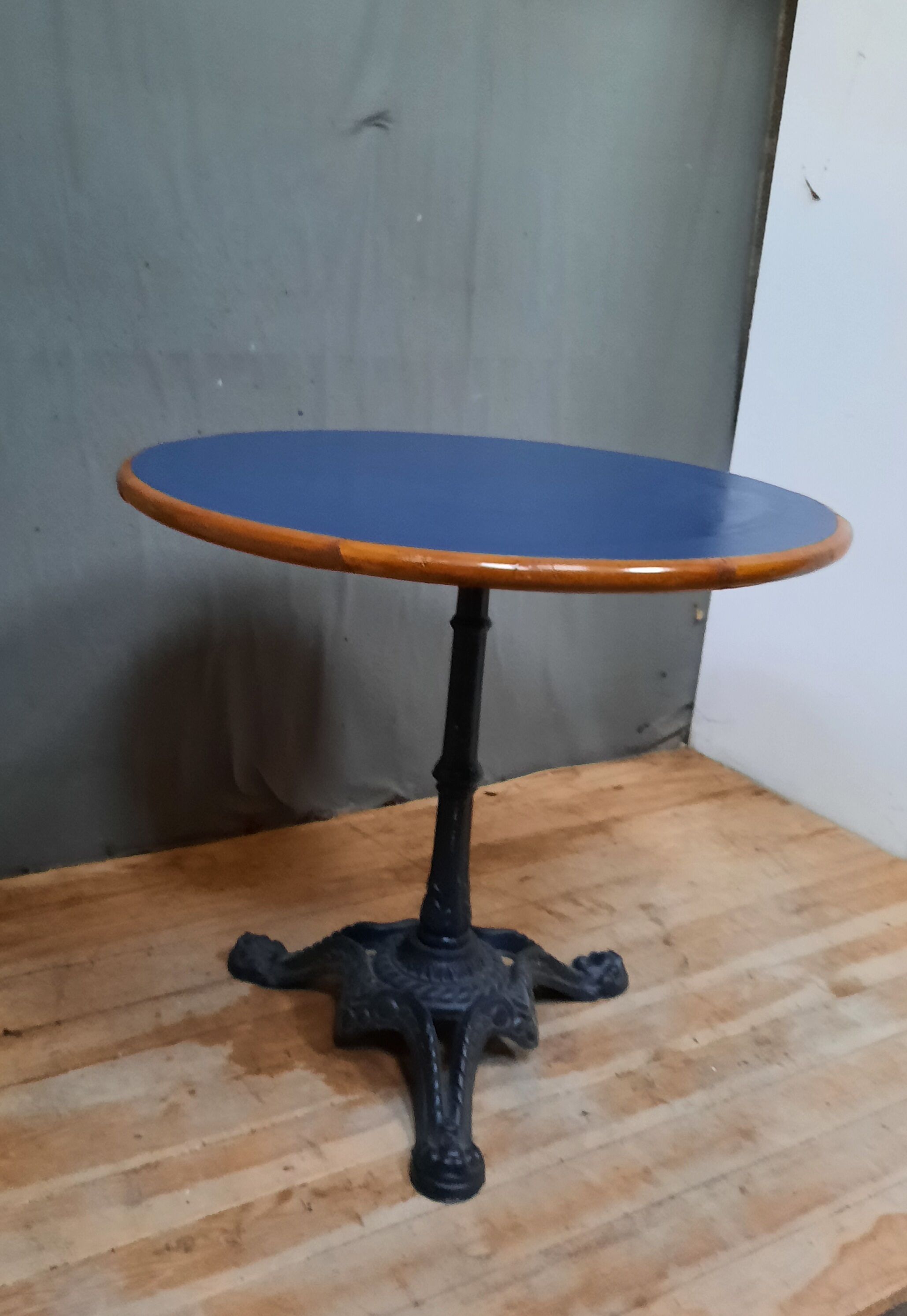Bistro table round wooden top covered with plastiqye