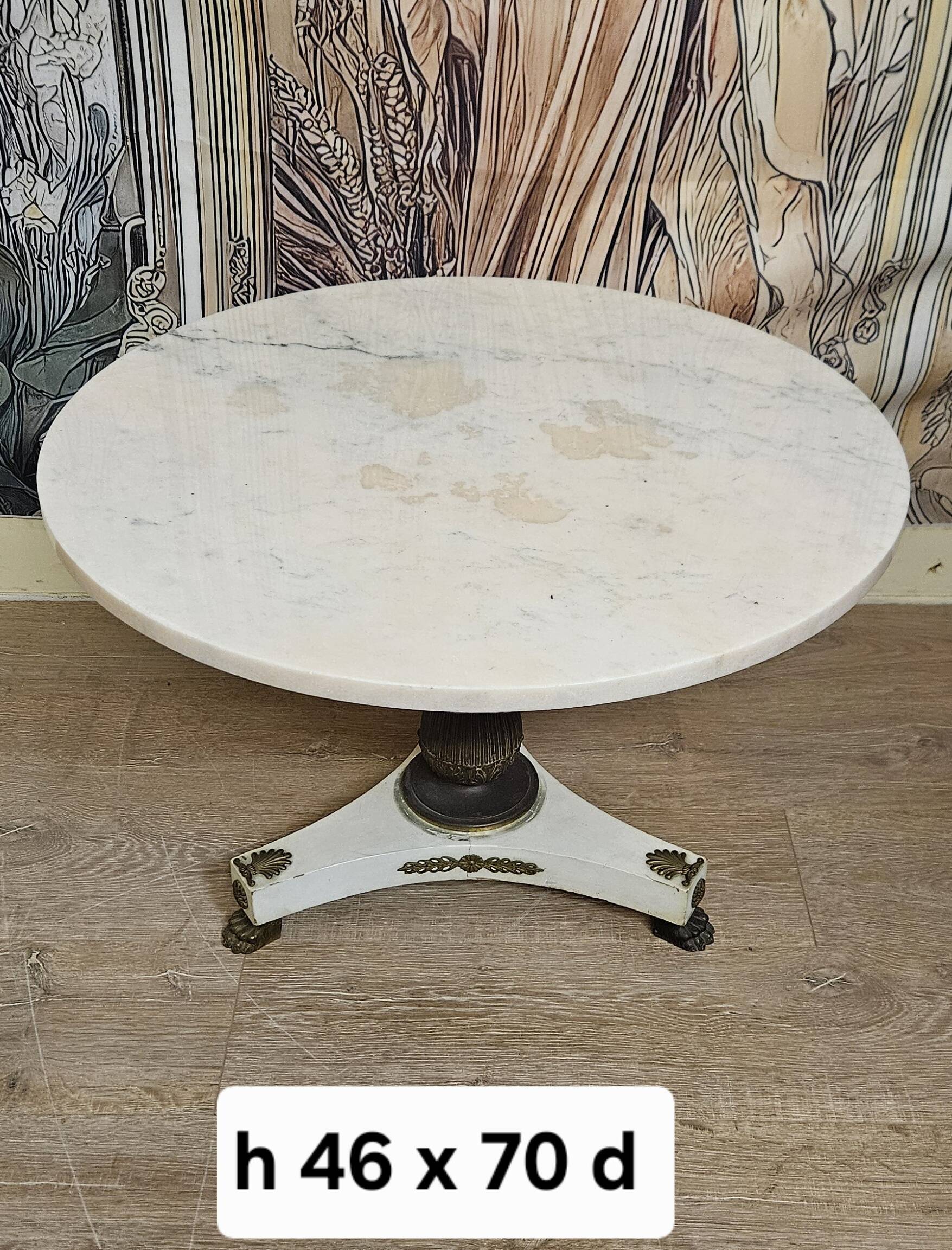 Lacquered wooden side table, marble and bronze – Empire style, 20th century