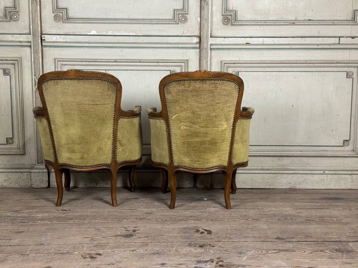Pair of louis xv style armchairs in carved beech around 1920