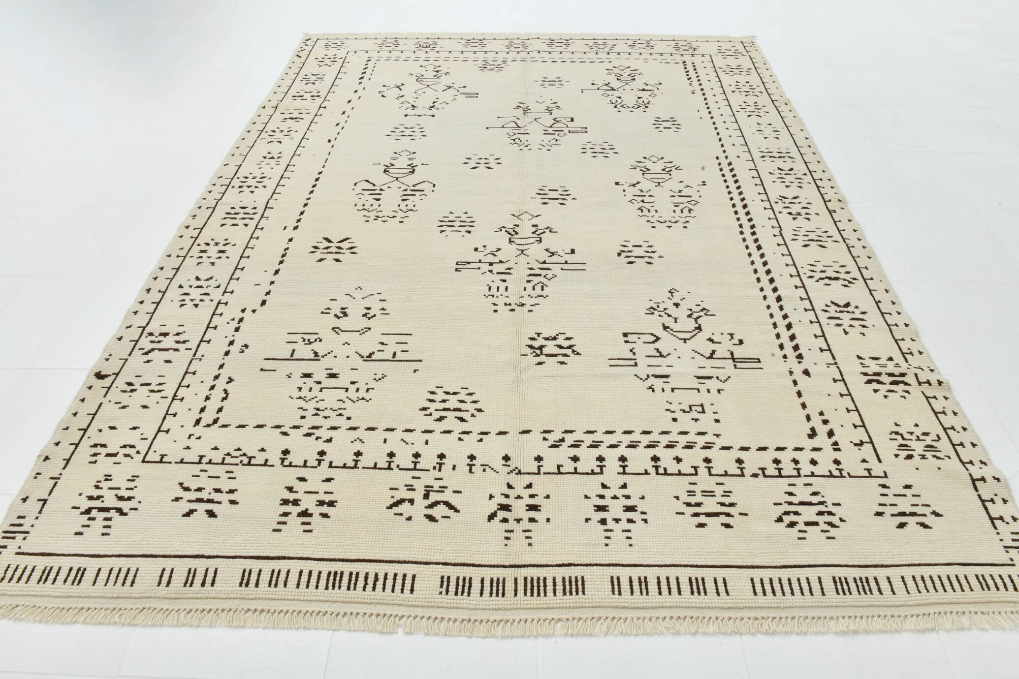 8x10 Beige & Dark Brown Modern Oushak Rug, 232x303Cm
