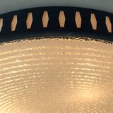 Rare large ceiling light by hillebrand 1960s textured glass blue metal fram