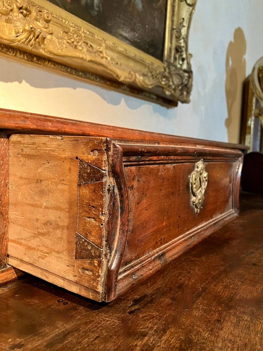 Rome-Vatican Baroque Walnut Chest of Drawers with Bronze Handles, 1600s