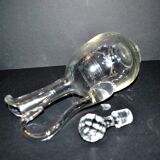 Antique carafe, blown glass can, acid-etched, garland basket, 1900