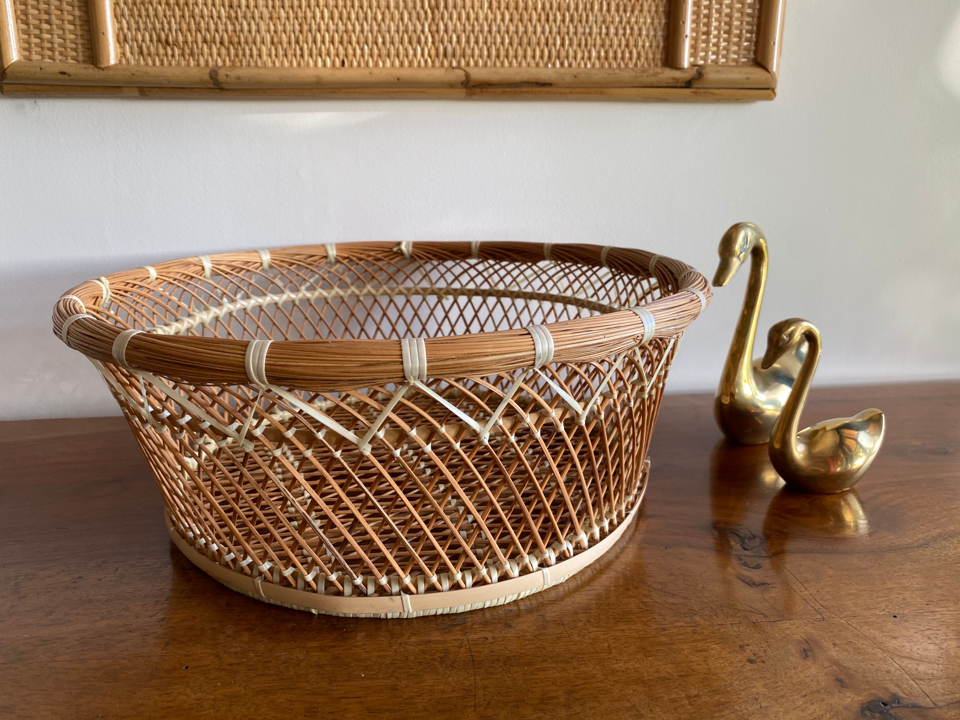 Large XL basket in braided rattan