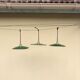 Trio in white green enamelled sheet hanging lamps