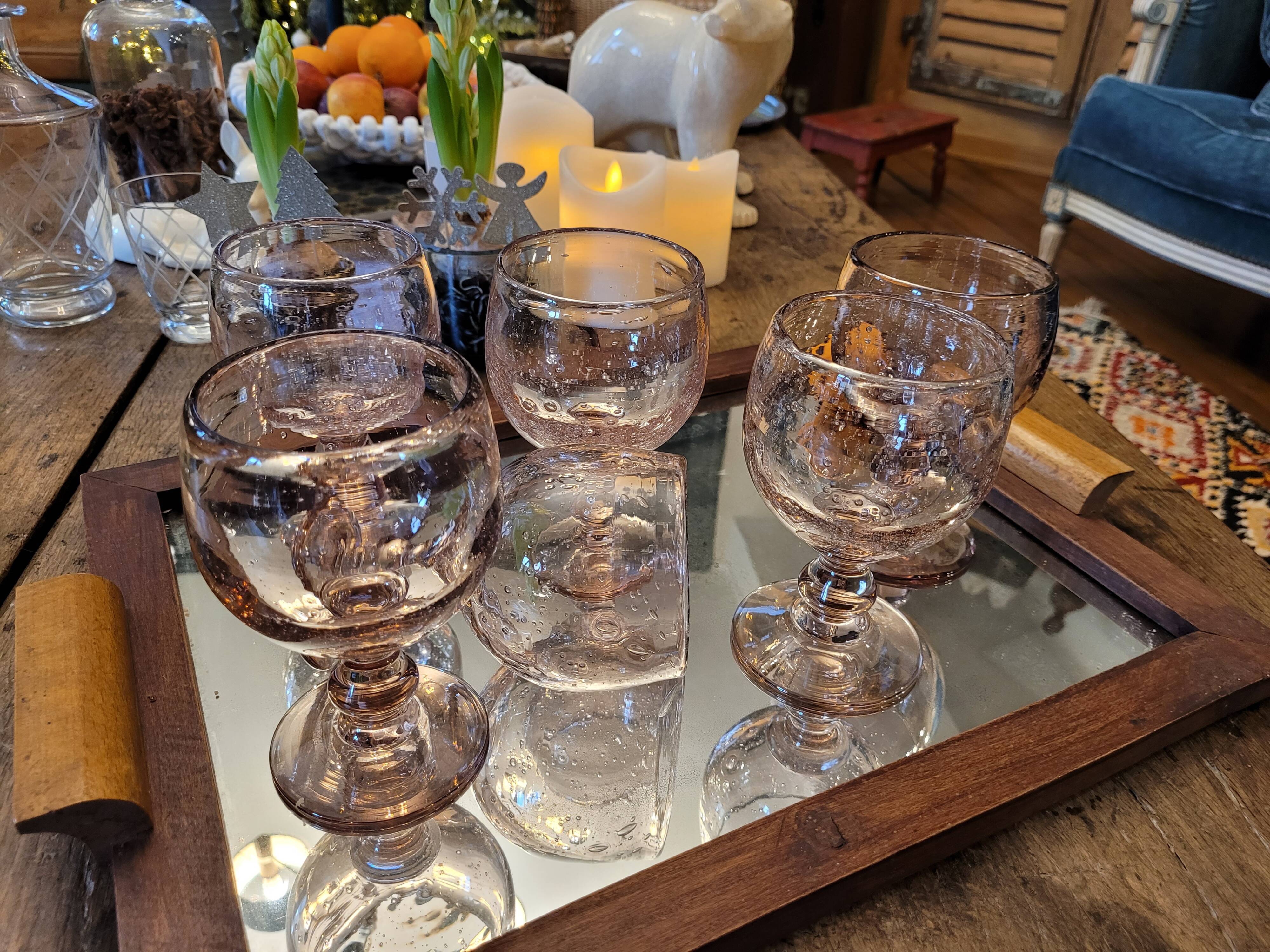 6 bubble blown glasses 70's