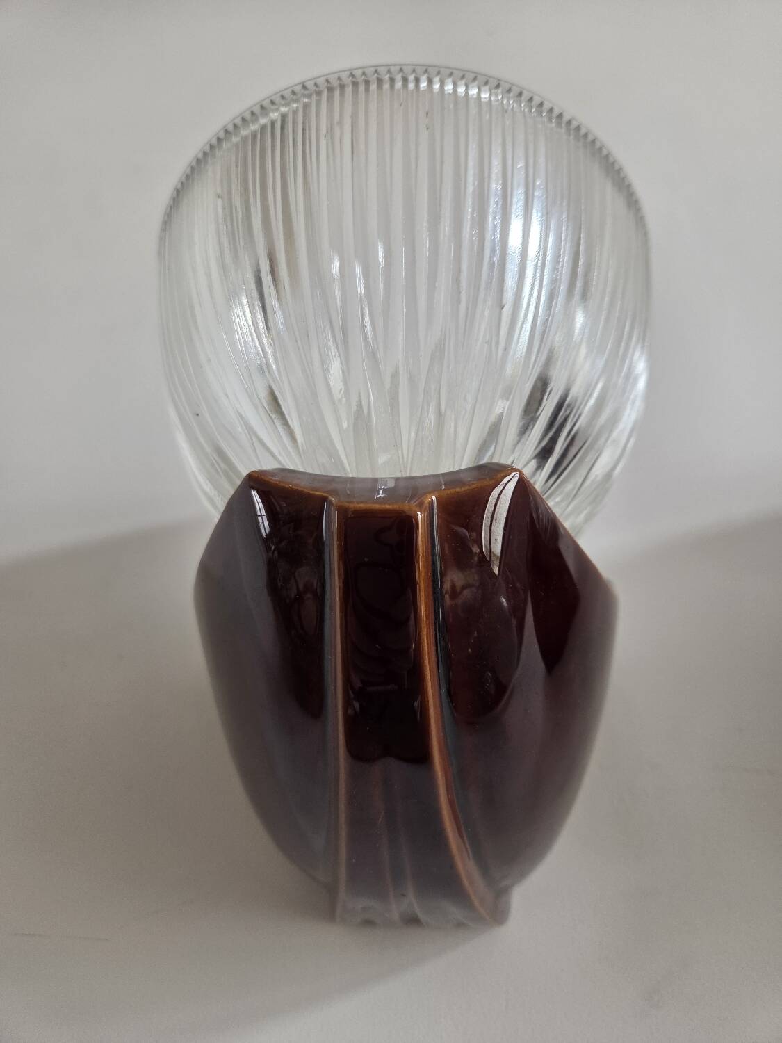 Pair of Art Deco wall lights, ceramic and holophane glass.