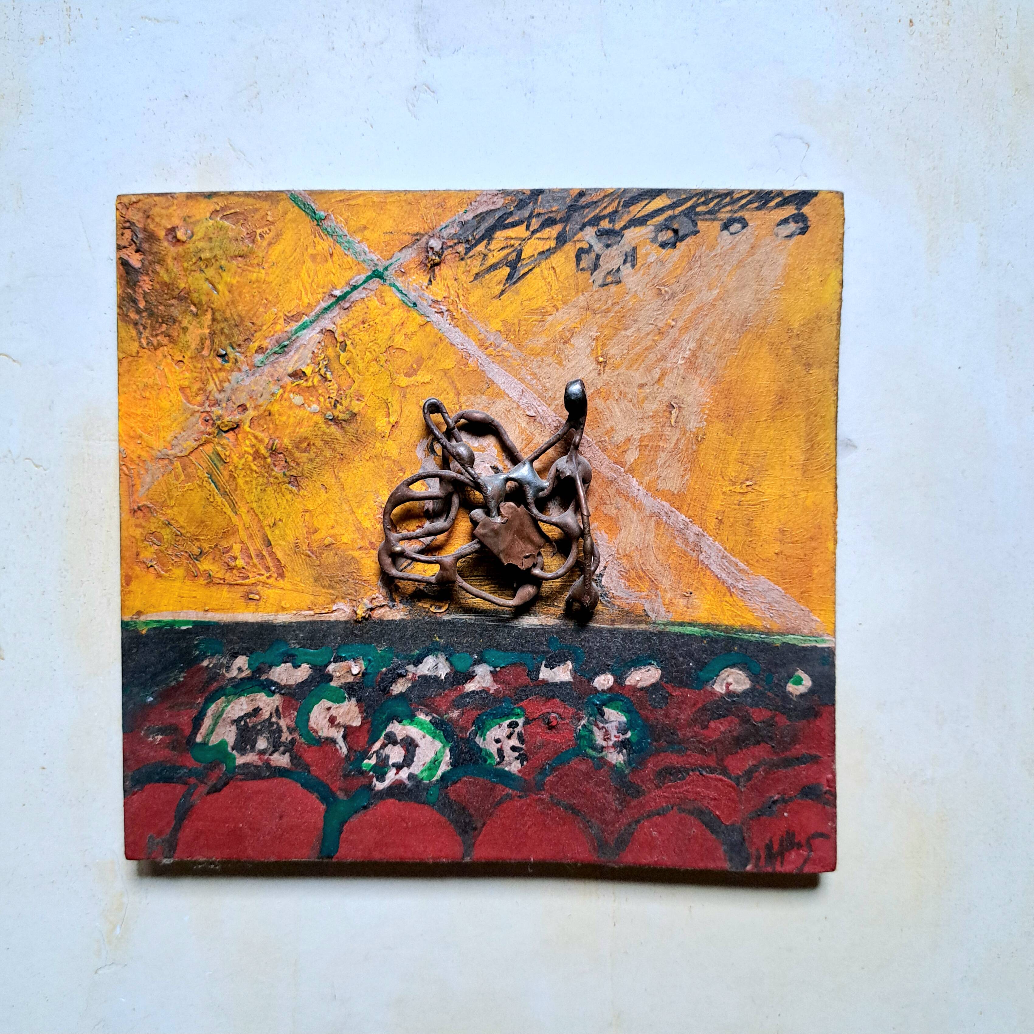 Expressionist painting - oil and wood sculpture by Julien Allègre