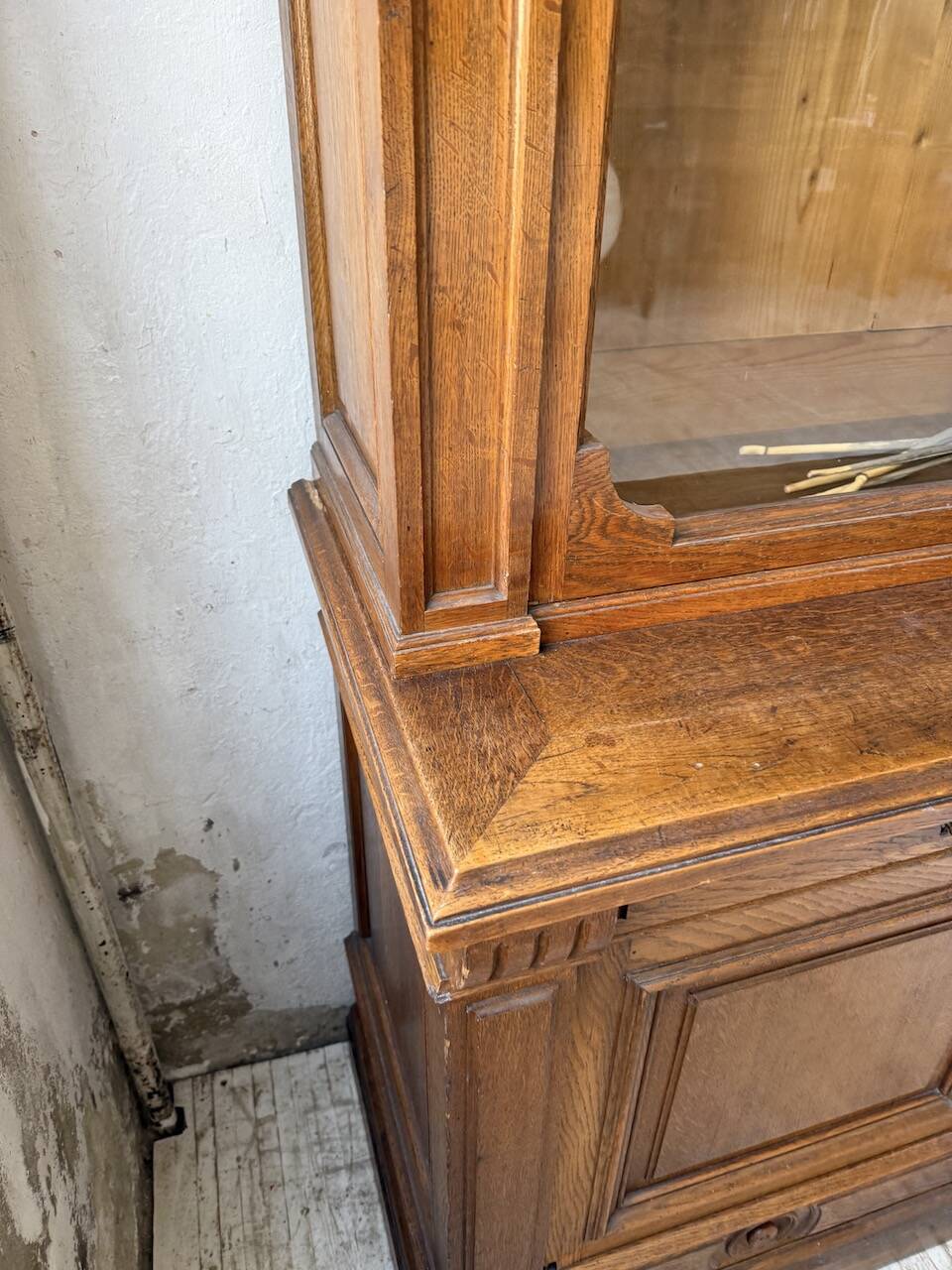 Antique XL Napoleonic oak glass bookcase, 19th century