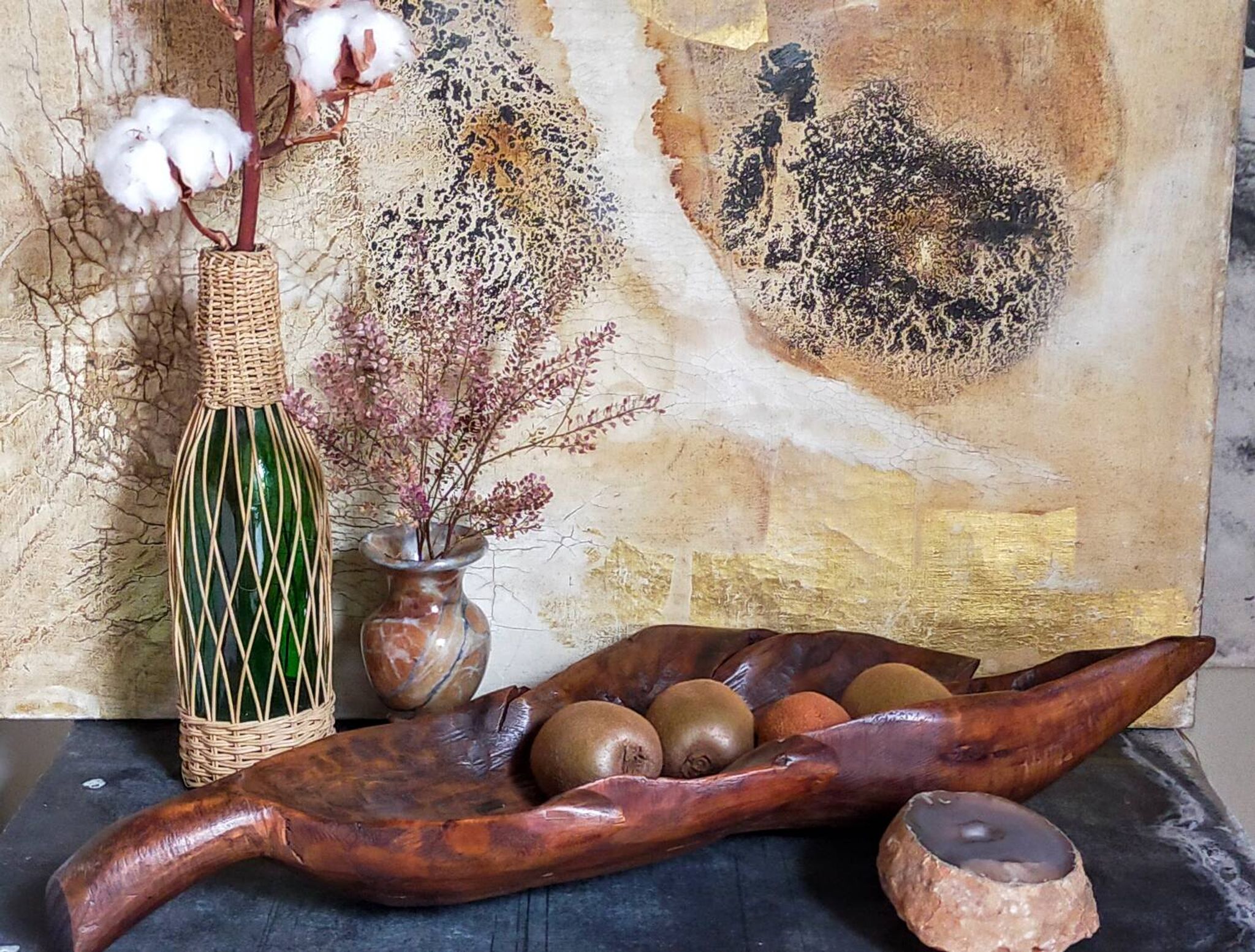 Coupe feuille en bois massif sculptée XXL ancienne