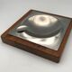 Cendrier design moderniste en bois et métal inox 16 x 16 cm
