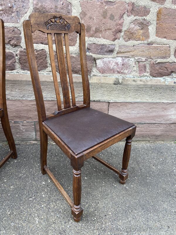 6 chaises vintage art deco 1940s chêne et cuir