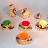 13-piece coffee service in faux wood Granjean Vallauris 1960.