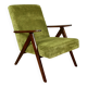 Fauteuil classique Var B-310 en velours structural olive vintage des années 1960 - bois foncé
