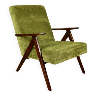Classic armchair Var B-310 1960s vintage olive structural velvet - dark wood