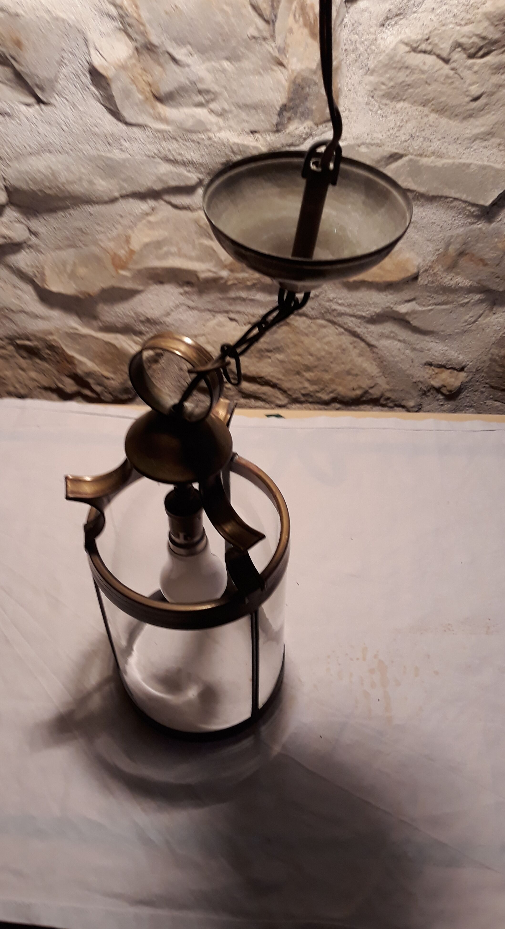 Copper and glass hanging lamp