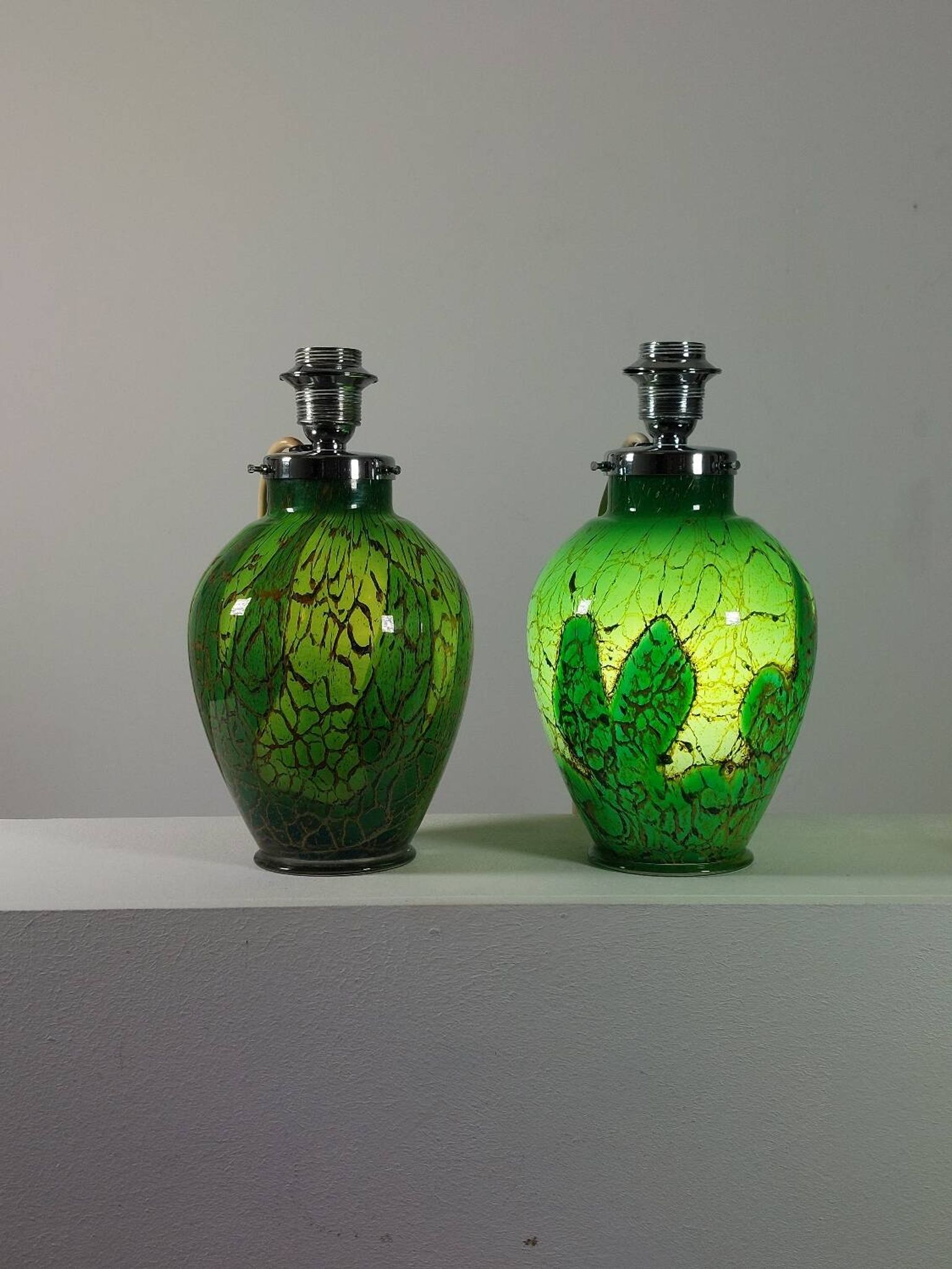 Pair of chrome glass table lamps Ikora WMF Art Deco Karl Wiedmann 1930