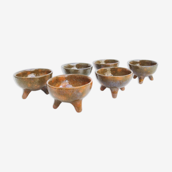 Set of 6 terracotta tripod bowls anthropomorphic shape
