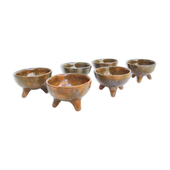 Set of 6 terracotta tripod bowls anthropomorphic shape