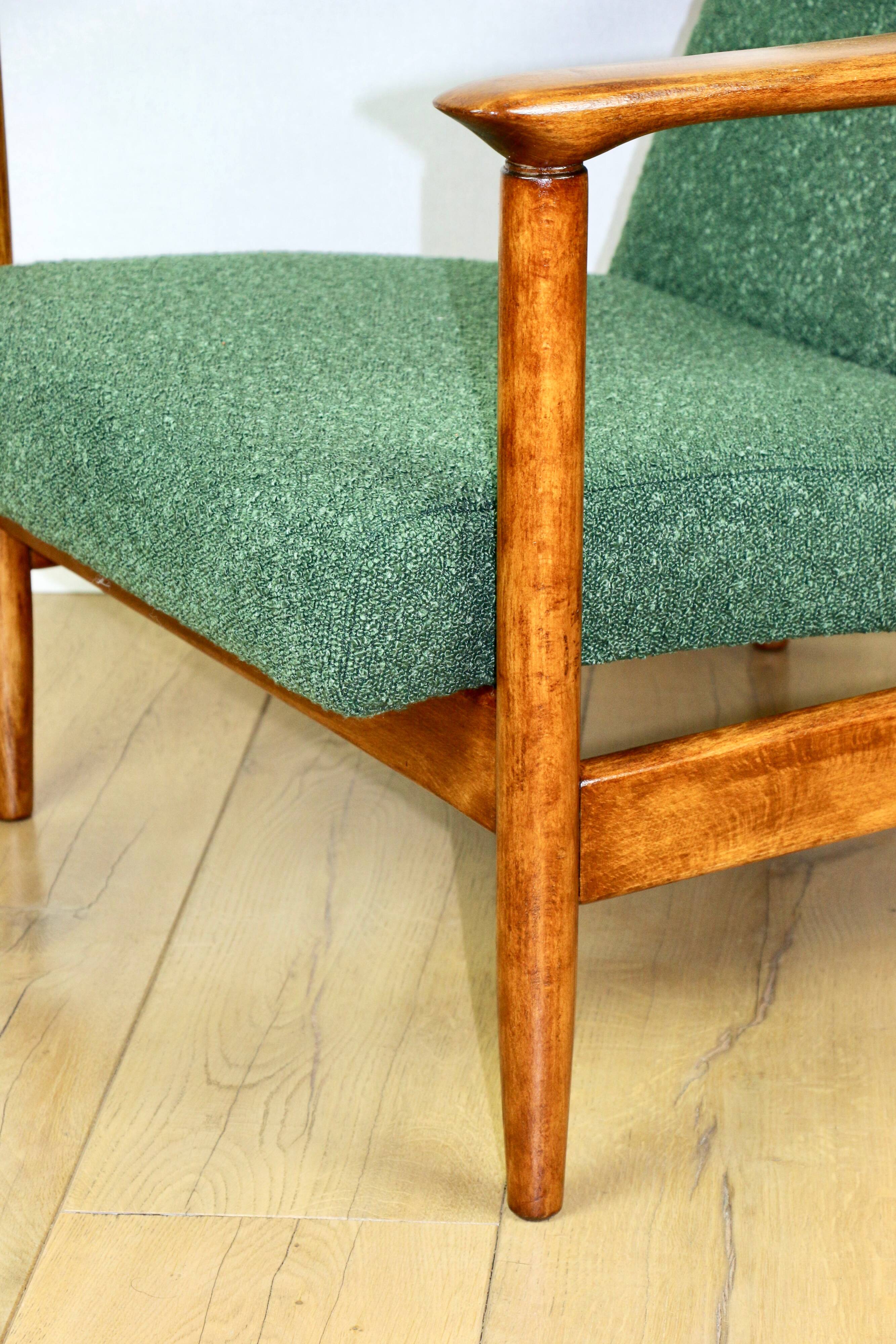 GFM-142 armchair, design by Edmund Homa from the 70s, green boucle - 2 pieces available