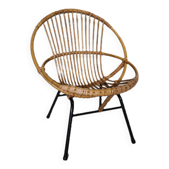 Rohe Noordwolde Rattan Bucket Chair, 1960s