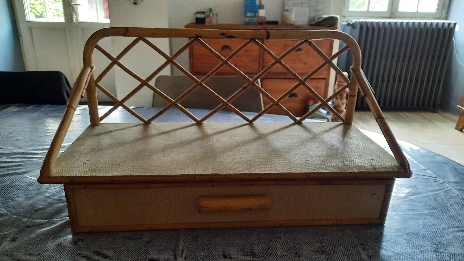 Rattan and bamboo wall shelf