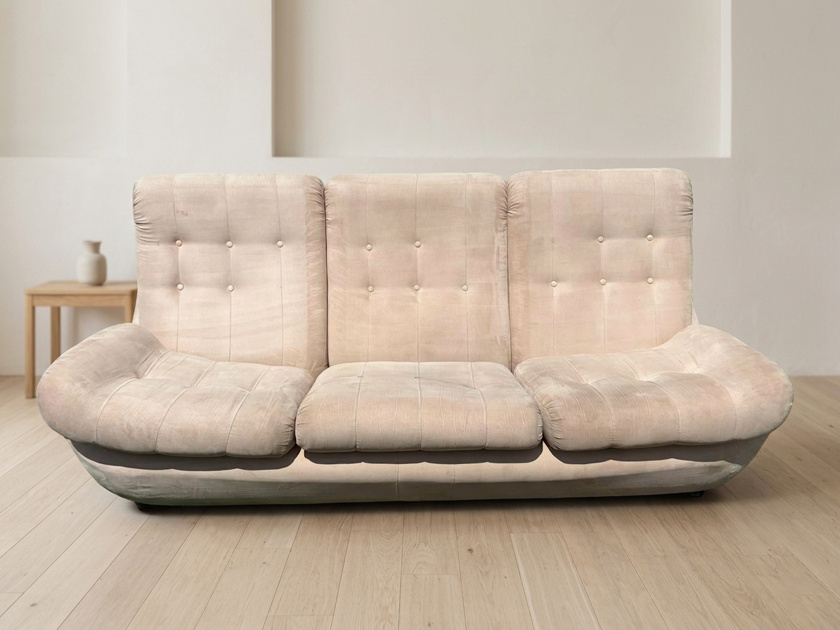 Atlantis seating set space age upholstered sofa & lounge chair by Jitona, 1970s Czechoslovakia