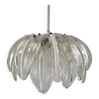 Italian midcentury glass hanging lamp with leaves of glass