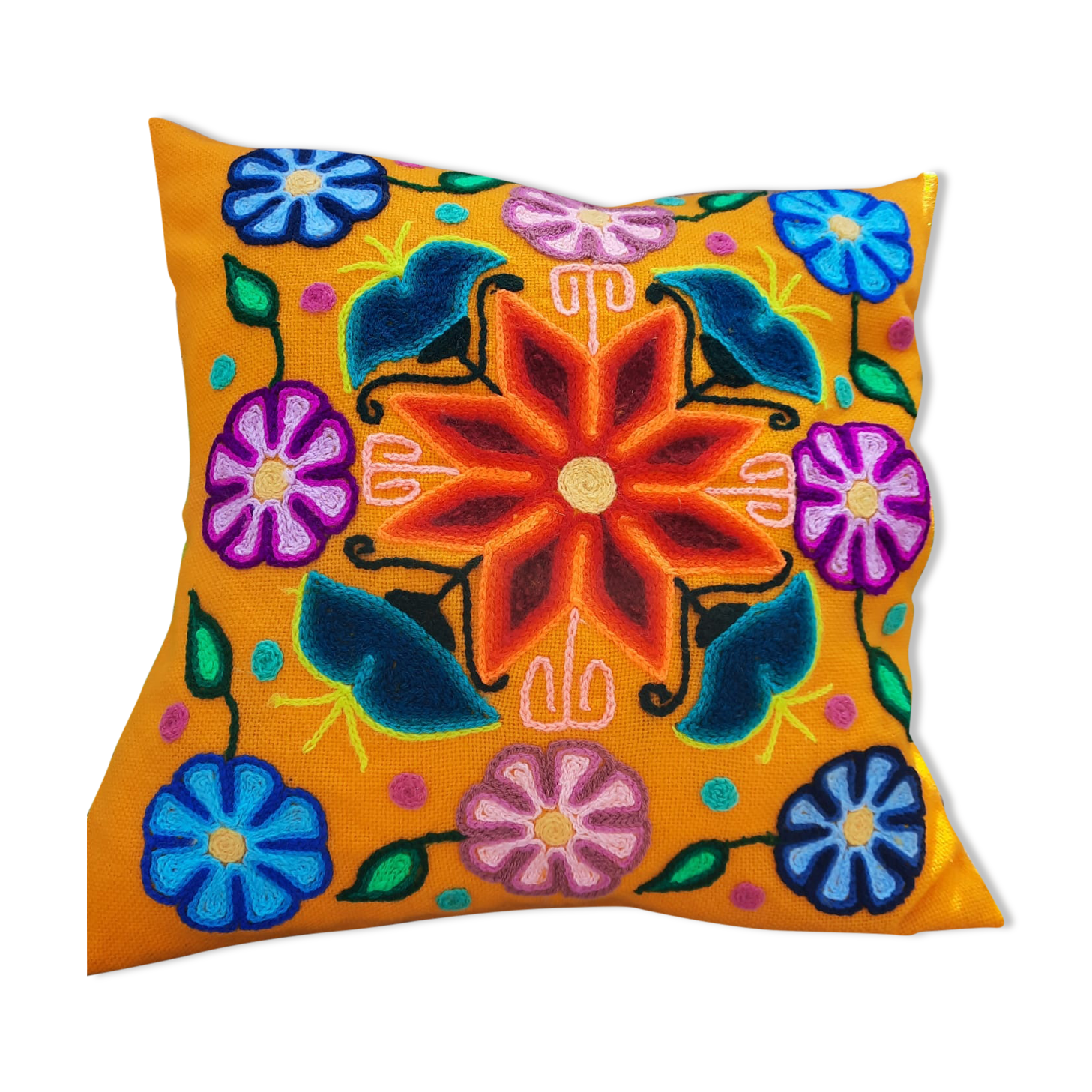 Yellow Peruvian cushion cover