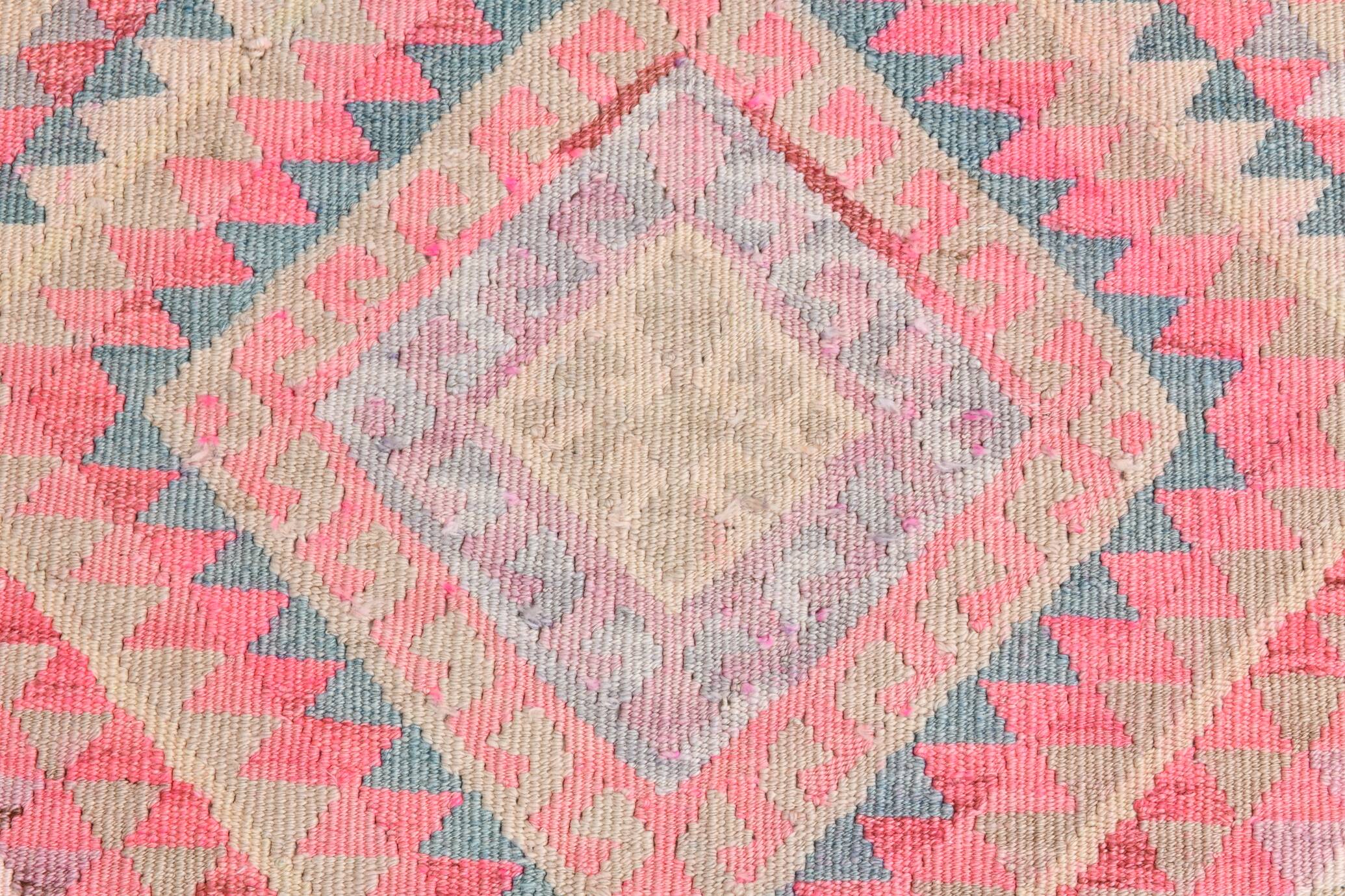 3x13 Soft Pink Turkish Vintage Runner Rug, 94x404Cm